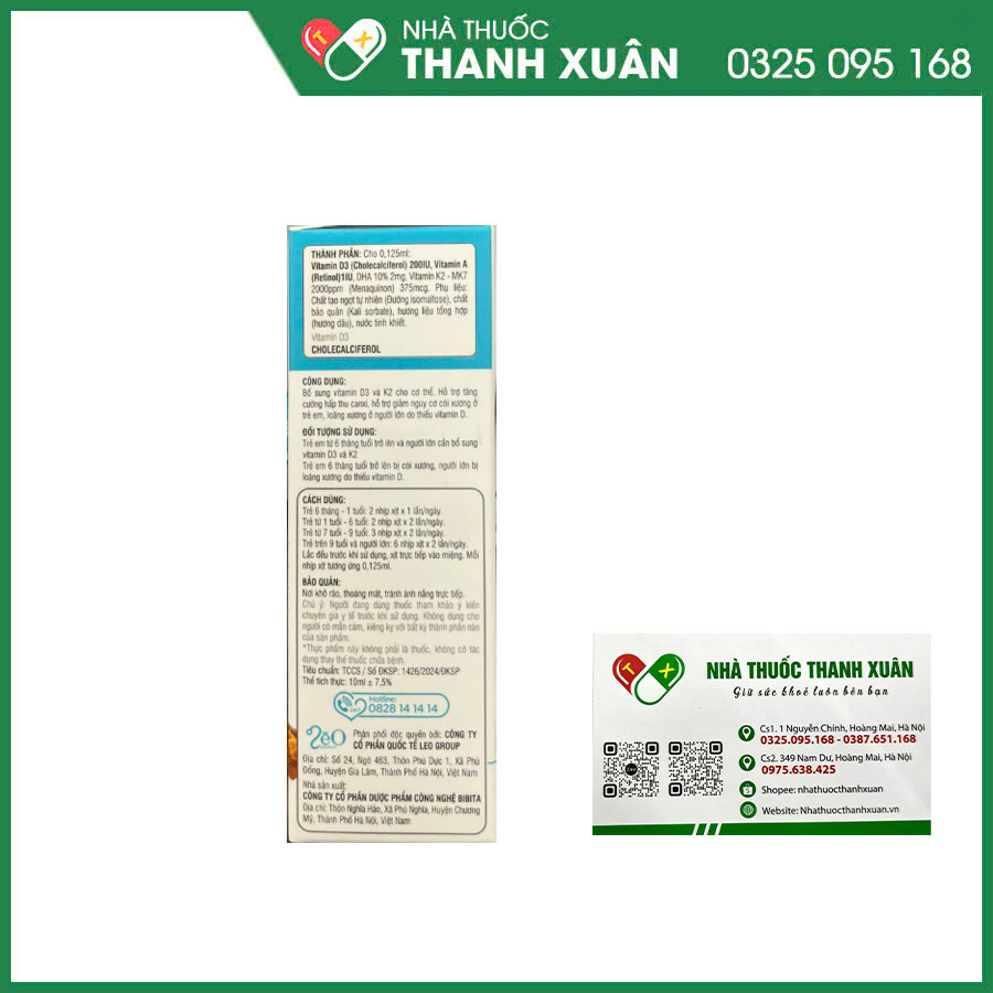 Growup D3K2-MK7 bổ sung vitamin D3 và K2 cho cơ thể hỗ trợ tăng cường hấp thu canxi và giảm nguy cơ còi xương, loãng xương